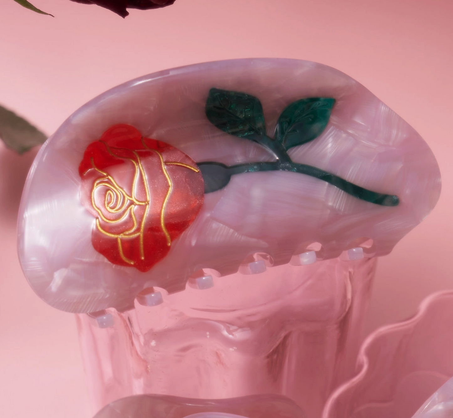 Women's Belle Pink Single Red Rose Acetate Hair Claw by Winona Irene