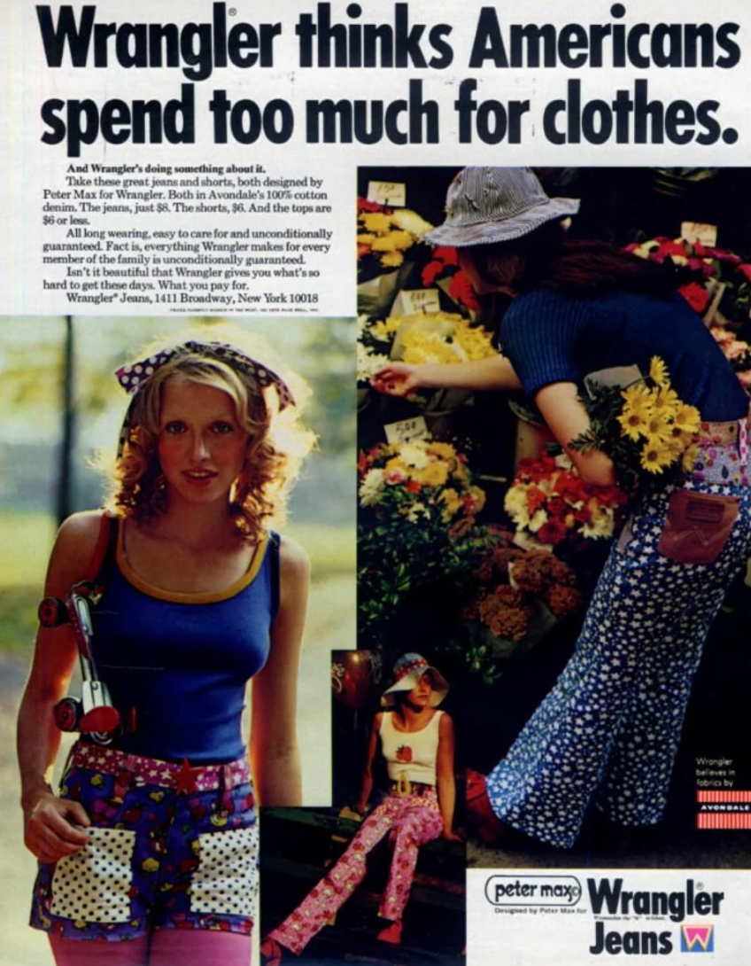 1970s Vintage Wrangler x Peter Max Cosmic Jump Patchwork Pop Art Jeans - RARE & ICONIC