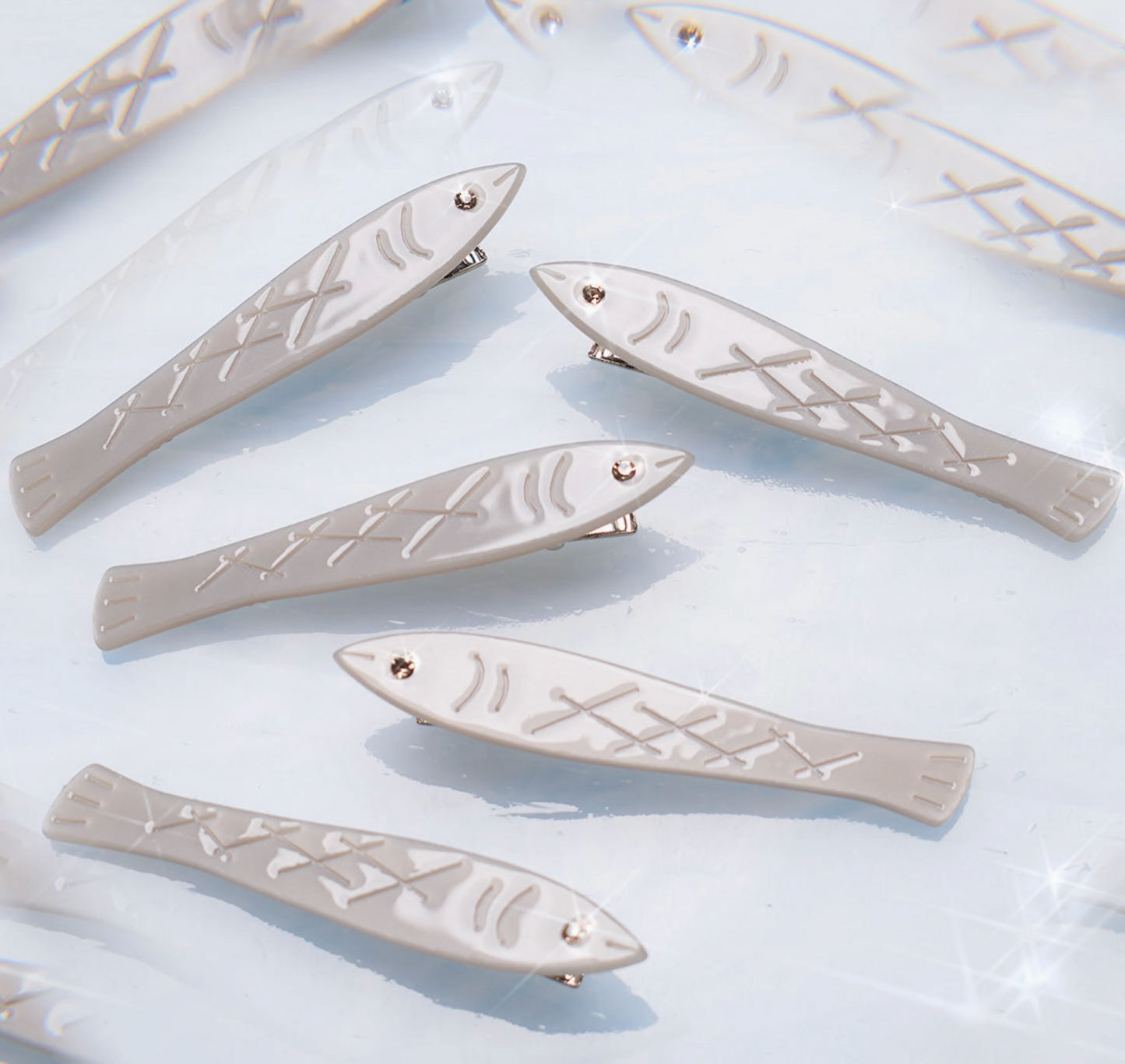 Sardine Fish Hair Clip Set of 2 with Rhinestones by Winona Irene