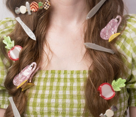 Sardine Fish Hair Clip Set of 2 in Silver Acetate with Rhinestone by Winona Irene