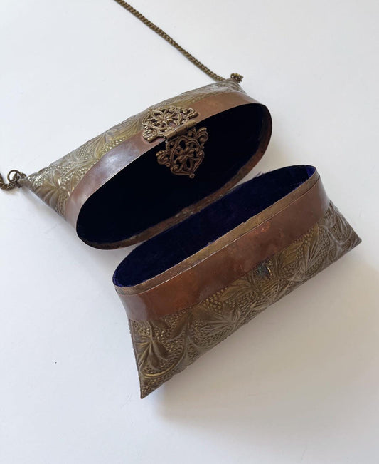 1930s - 1940s Brass Pillow Purse with Velvet Interior