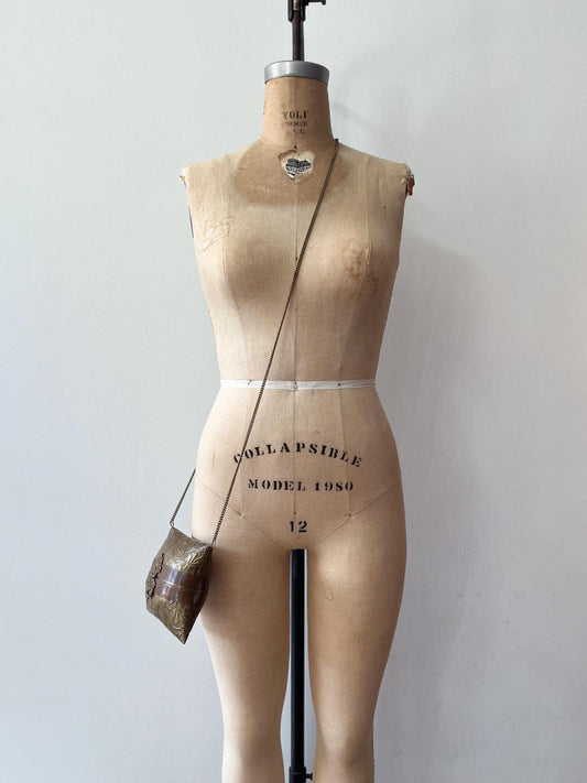 1930s - 1940s Brass Pillow Purse with Velvet Interior