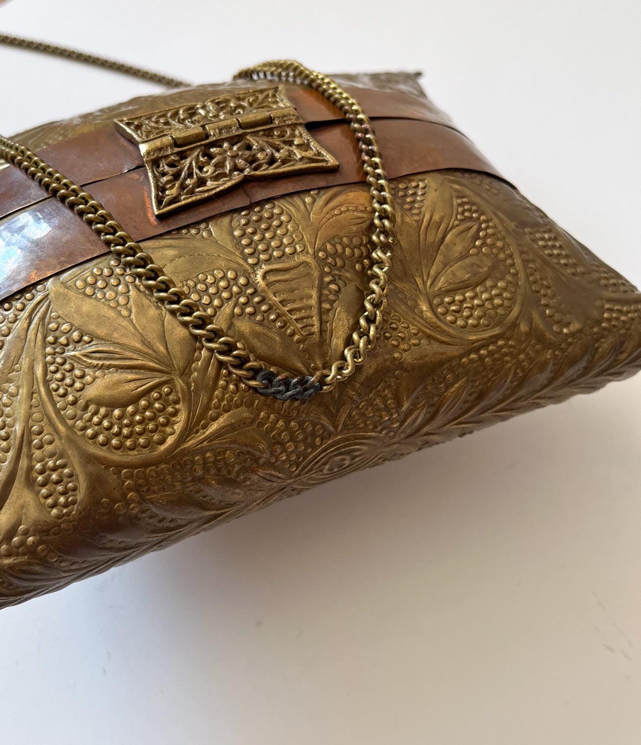 1930s - 1940s Brass Pillow Purse with Velvet Interior