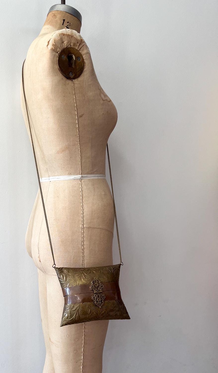 1930s - 1940s Brass Pillow Purse with Velvet Interior