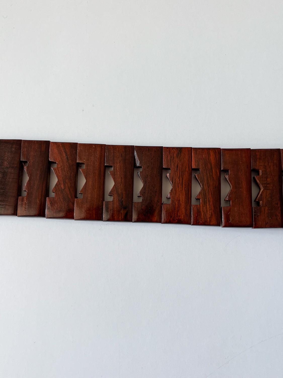1970s Vintage MCM Adjustable Wooden Diamond Pattern Buckle Belt