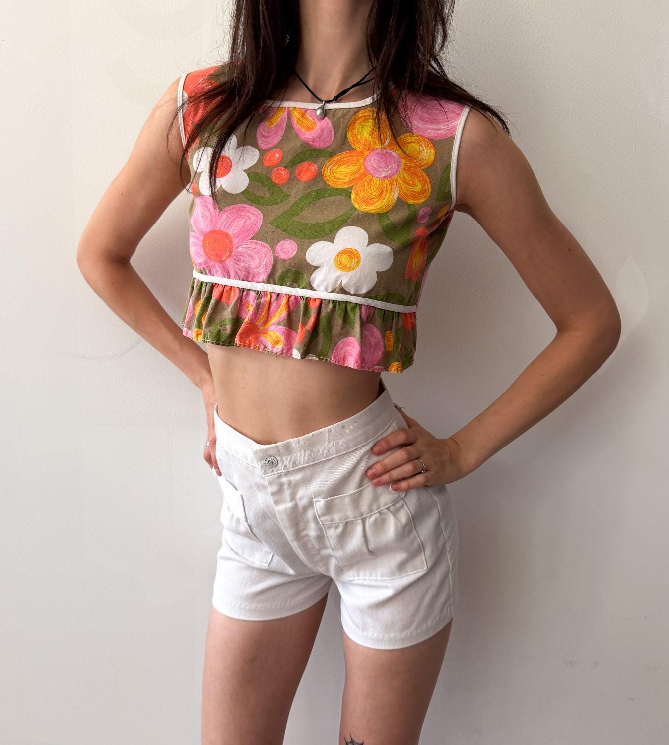 1970s / 1980s White Shorts with Front Pockets and Painted Buttons