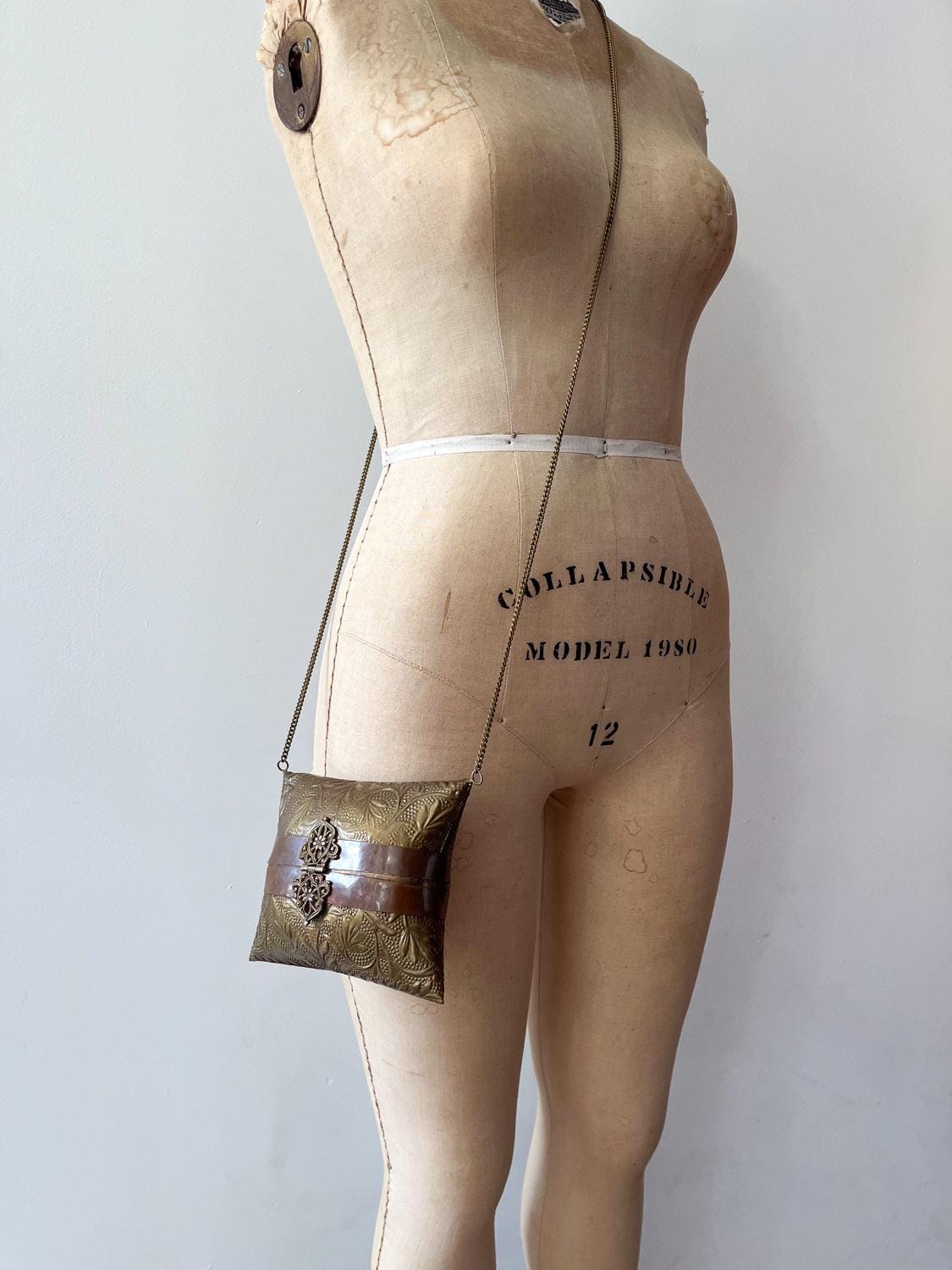 1930s - 1940s Brass Pillow Purse with Velvet Interior