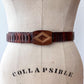 1970s Vintage MCM Adjustable Wooden Diamond Pattern Buckle Belt