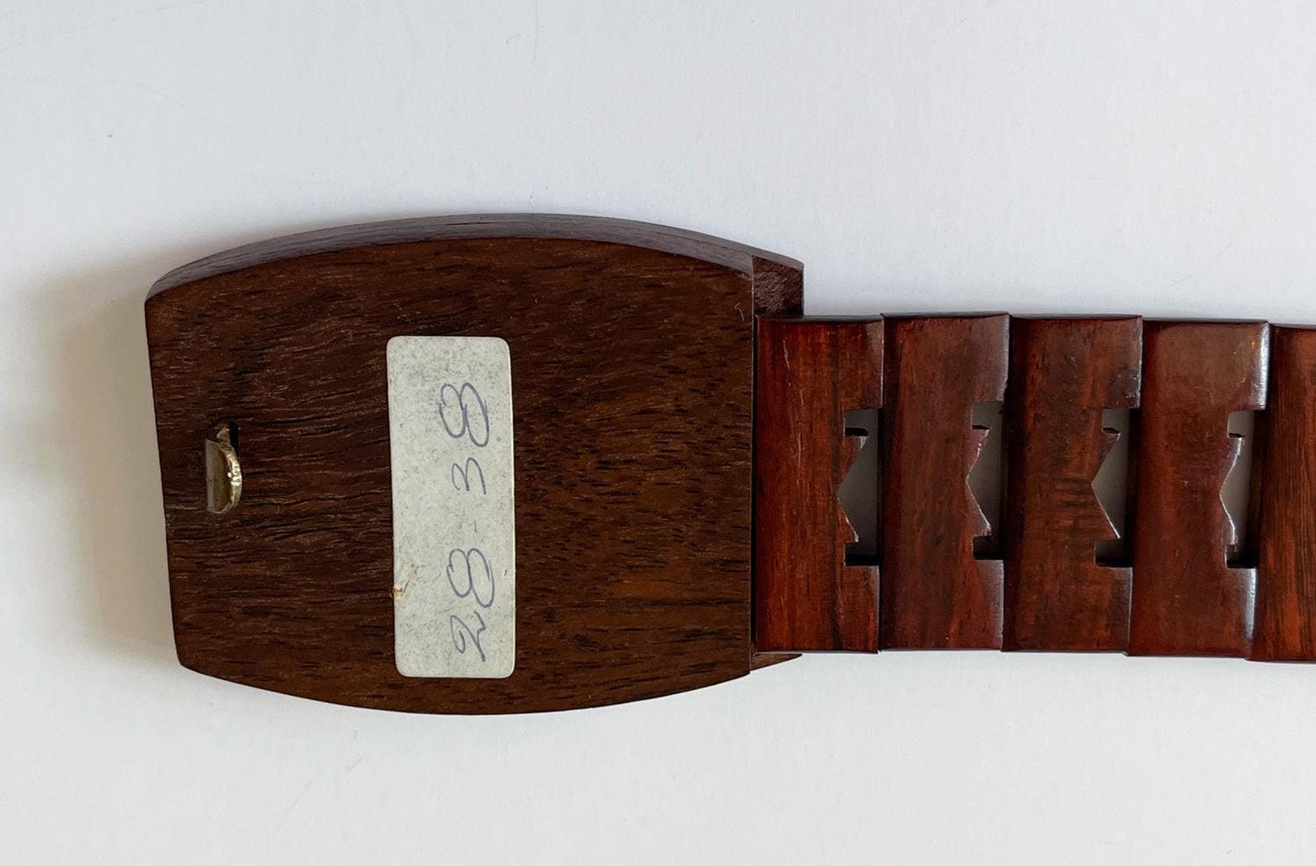 1970s Vintage MCM Adjustable Wooden Diamond Pattern Buckle Belt