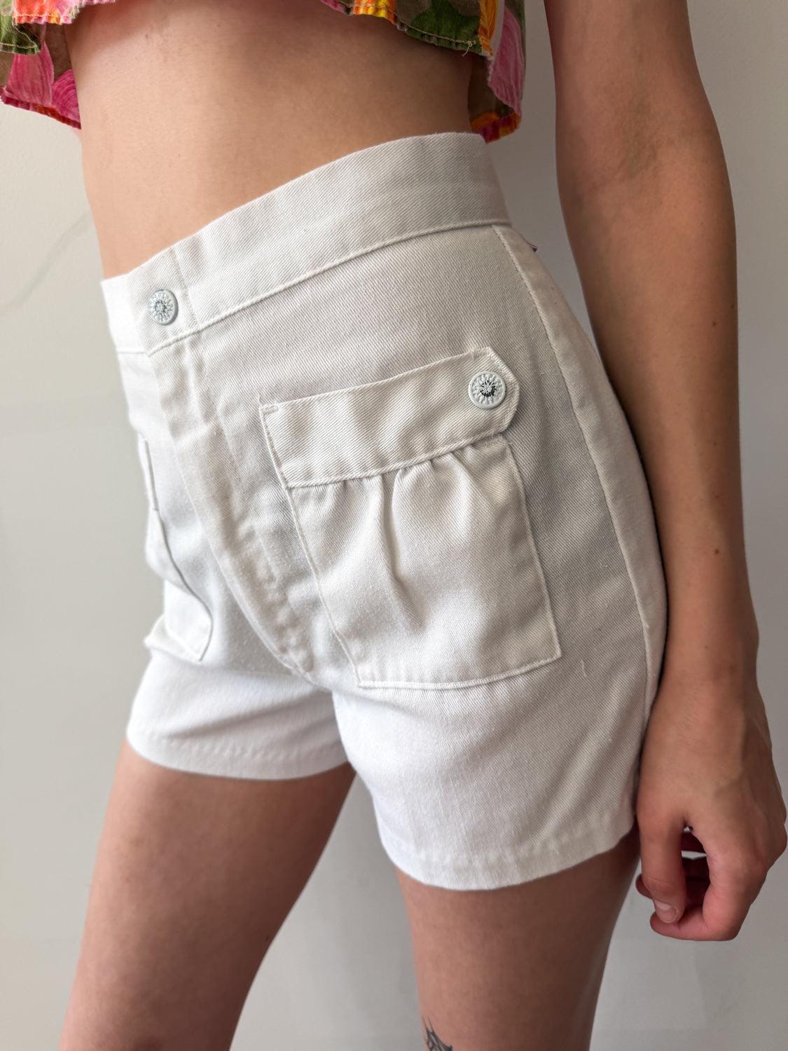 1970s / 1980s White Shorts with Front Pockets and Painted Buttons