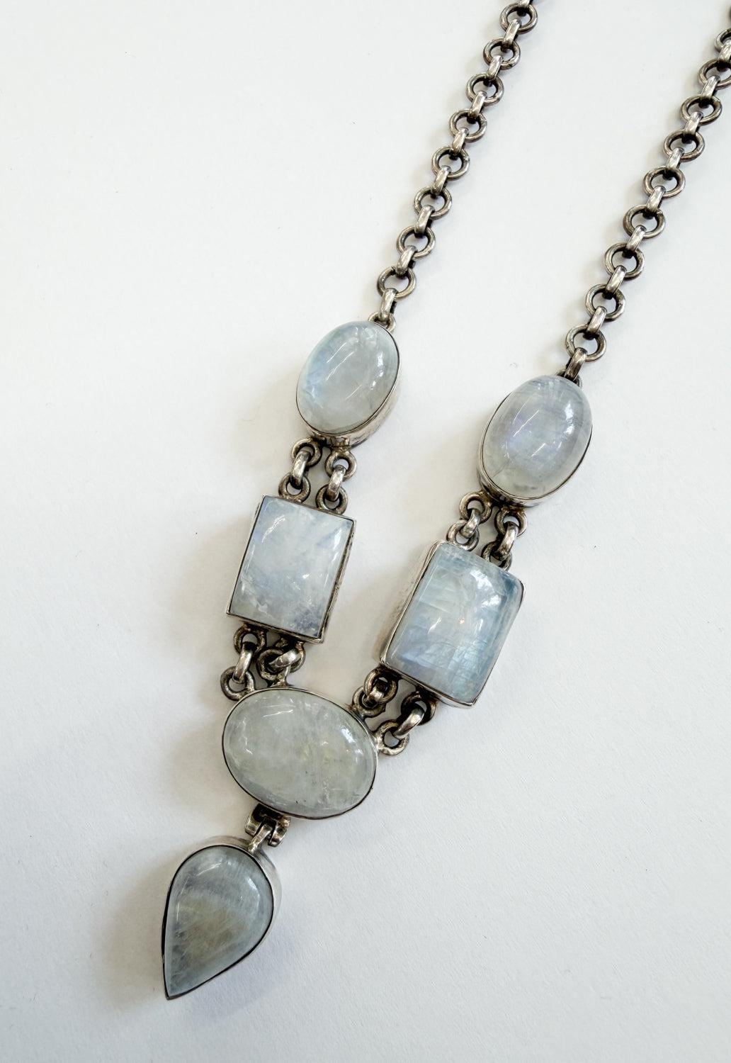 1980s Vintage Moonstone Geometric Shapes Drop Necklace