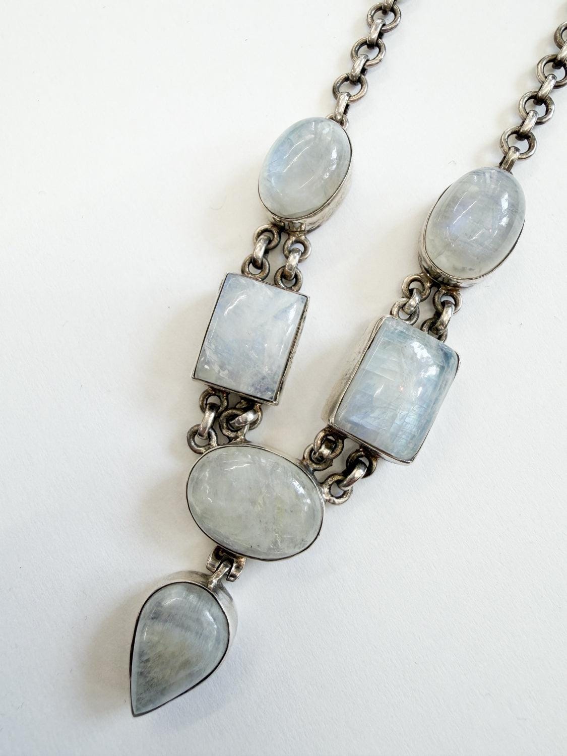 1980s Vintage Moonstone Geometric Shapes Drop Necklace