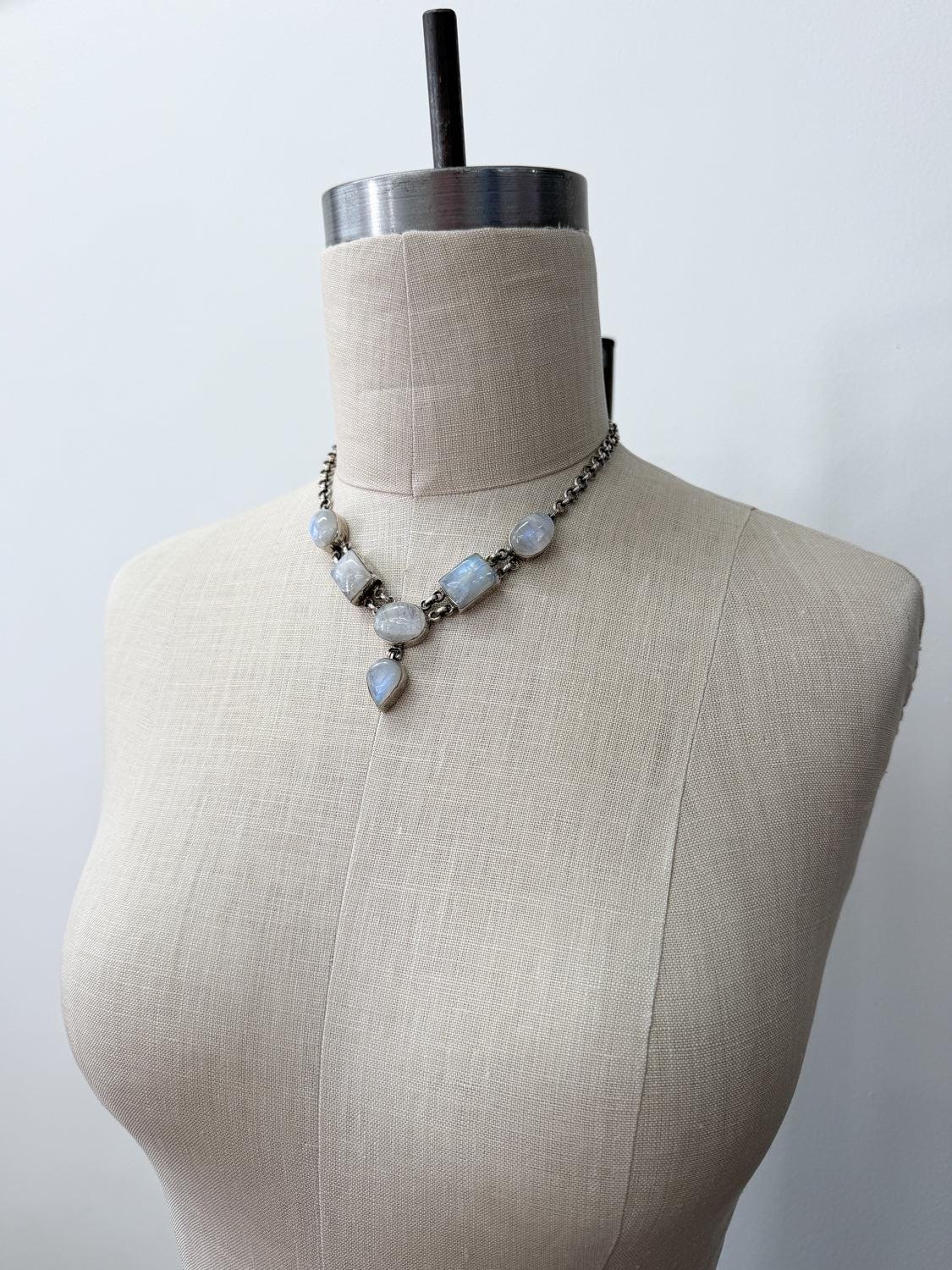 1980s Vintage Moonstone Geometric Shapes Drop Necklace