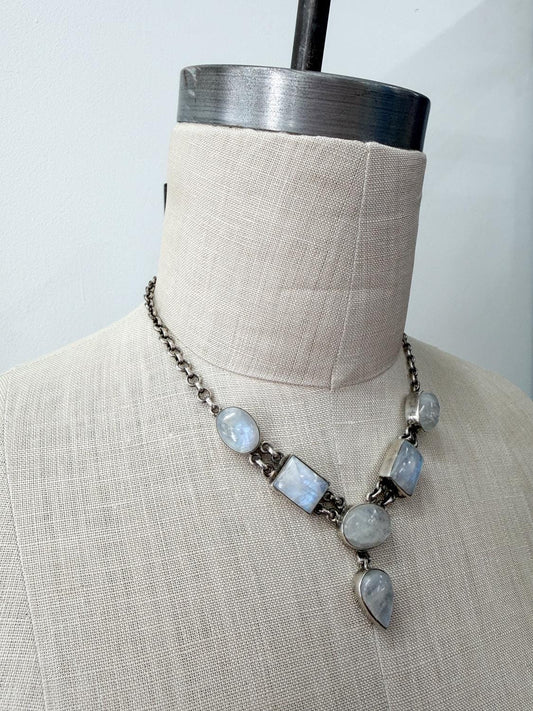 1980s Vintage Moonstone Geometric Shapes Drop Necklace