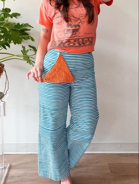 1960s Vintage Marimekko Suomi Finland Annika Rimala Tasarita Blue White Stripe Pants With Triangle Bib Closure