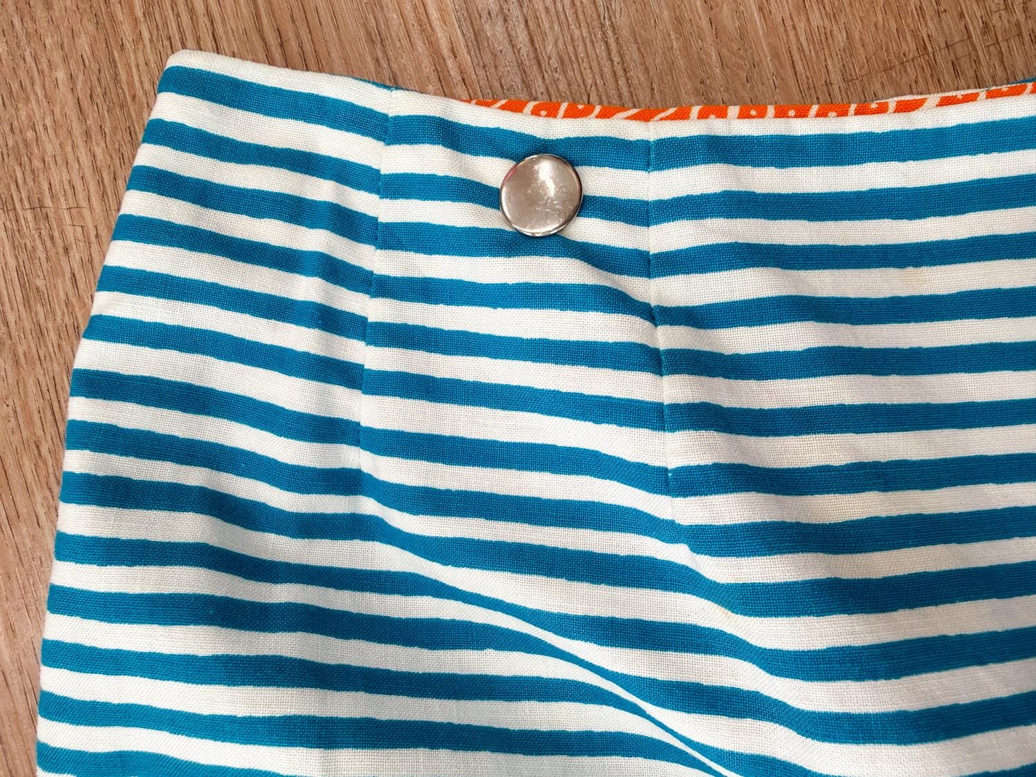 1960s Vintage Marimekko Suomi Finland Annika Rimala Tasarita Blue White Stripe Pants With Triangle Bib Closure