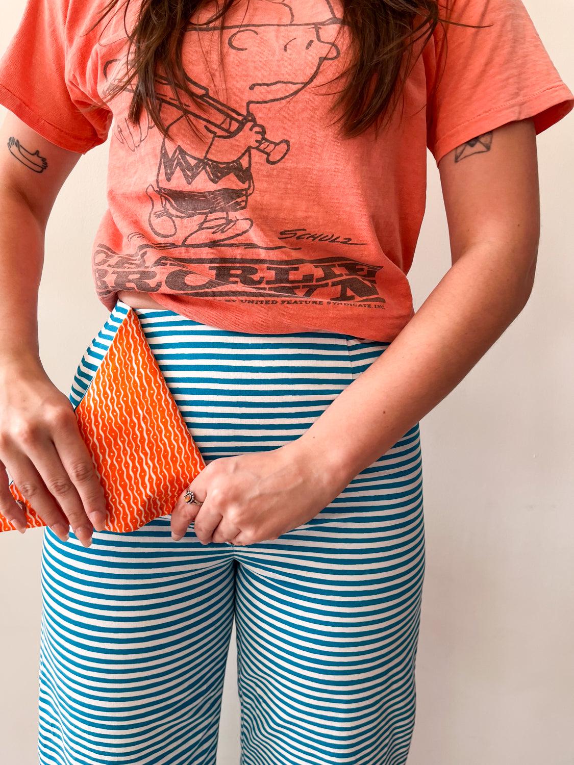 1960s Vintage Marimekko Suomi Finland Annika Rimala Tasarita Blue White Stripe Pants With Triangle Bib Closure