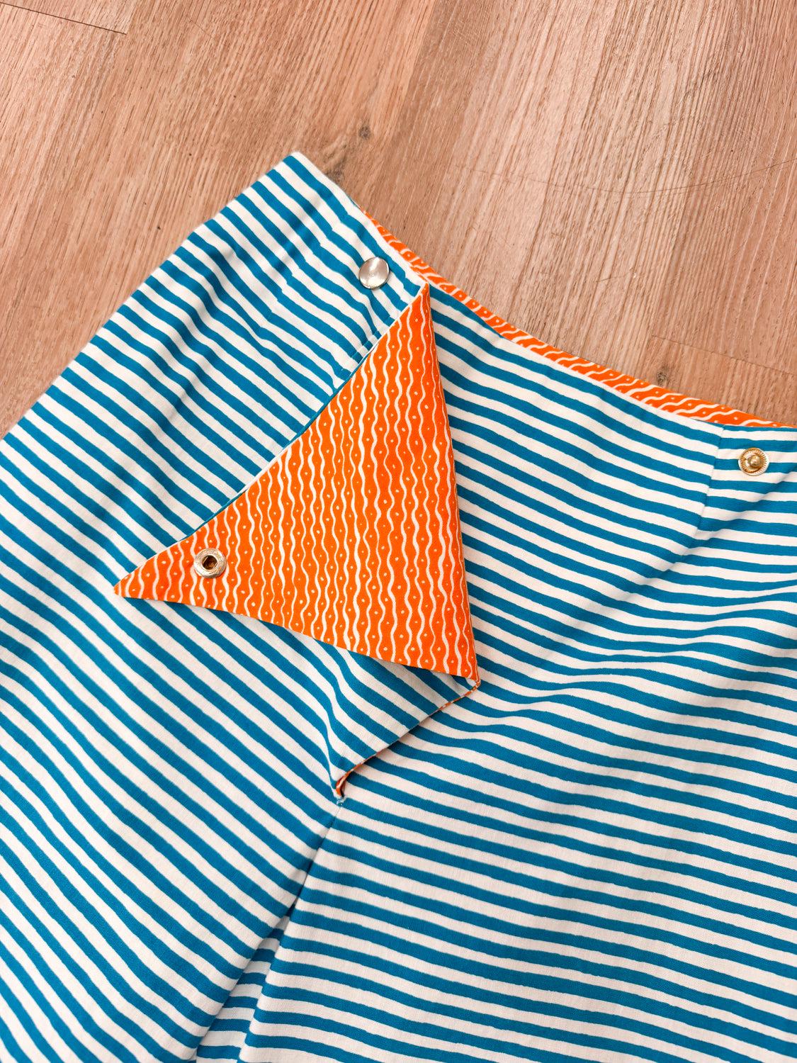 1960s Vintage Marimekko Suomi Finland Annika Rimala Tasarita Blue White Stripe Pants With Triangle Bib Closure