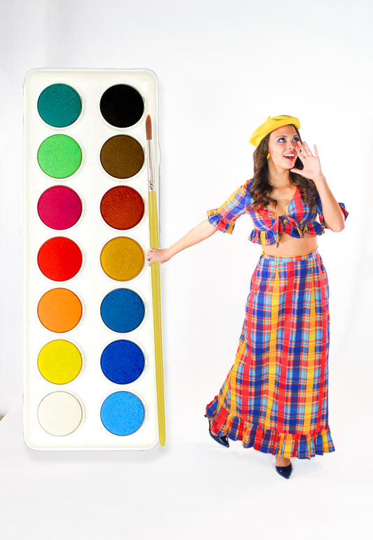 1960s/1970s Vintage Handmade Madras Cotton Colorful Plaid Two Piece Set