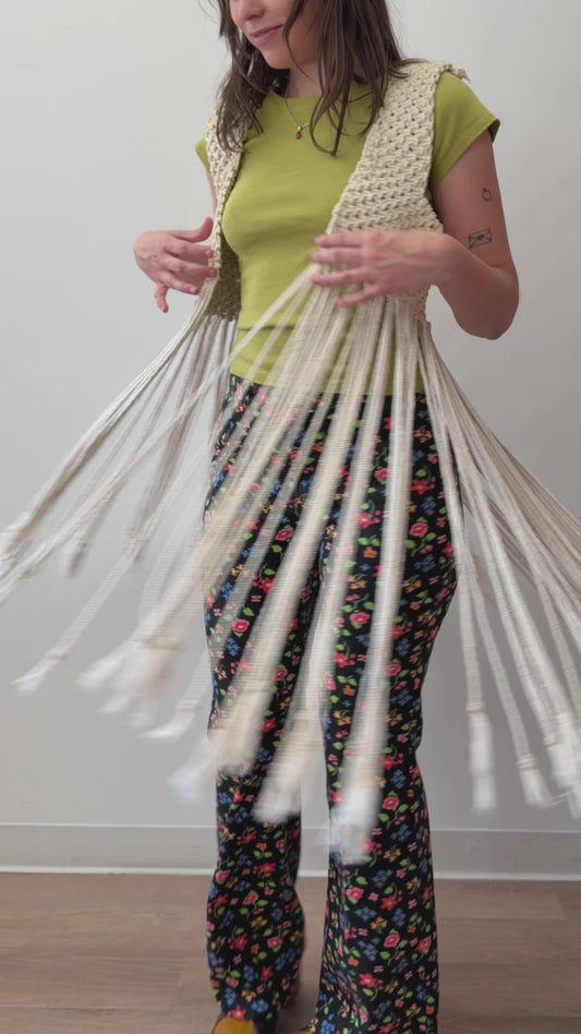 1970s Vintage Incredible and Epic Long Fringe Handmade Macramé Vest