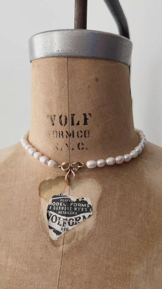 Golden Bow + Freshwater Pearl Choker | Trinity Barbara
